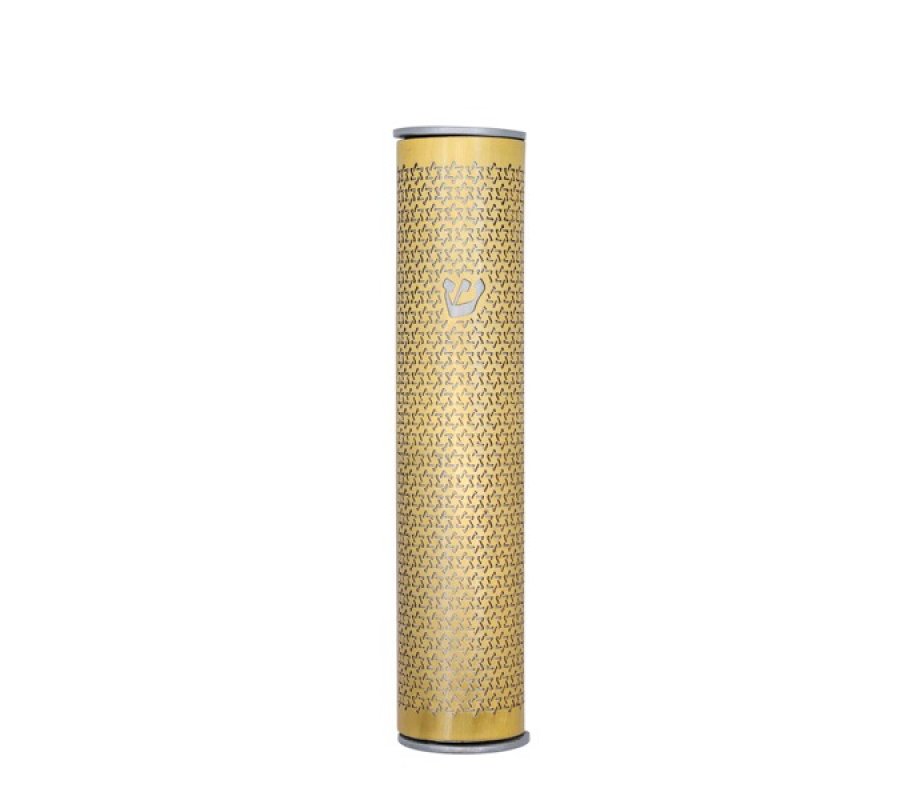 Yair Emanuel Wide Cutout Rounded Gold Metal Mezuzah Case - Stars of David