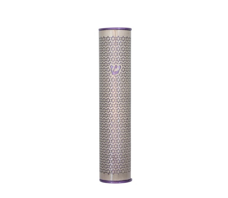 Yair Emanuel Wide Cutout Rounded Metal Mezuzah Case - Lilac Stars of David