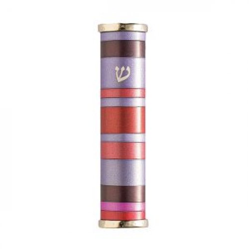 Yair Emanuel Wide Round Anodized Aluminum Mezuzah Case - Purple and Red Stripes
