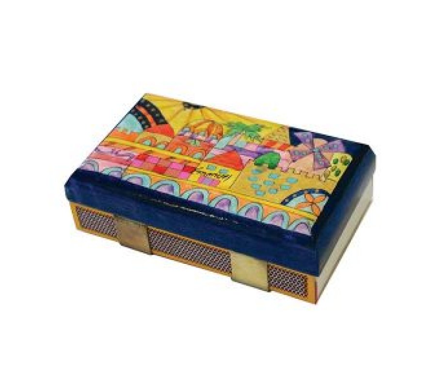 Yair Emanuel Wood Match Box Holder, Large – Painted Oriental Jerusalem