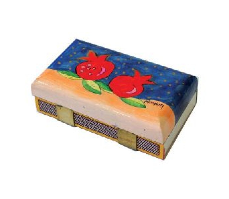 Yair Emanuel Wood Match Box Holder, Large – Painted Pomegranates