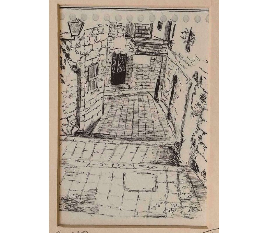 YehuditsArt Sketch Print of Narrow Alleyway in Safed