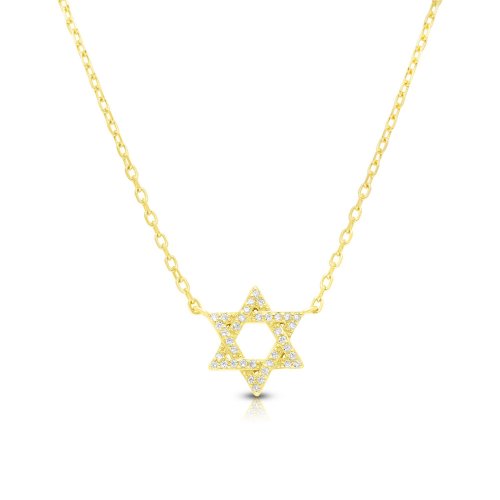 Yellow Gold Plated Sterling Silver Necklace - Star of David with Zircons Pendant