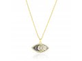 Yellow Gold Plated Sterling Silver Necklace, Zircons - Evil Eye Pendant on Enamel