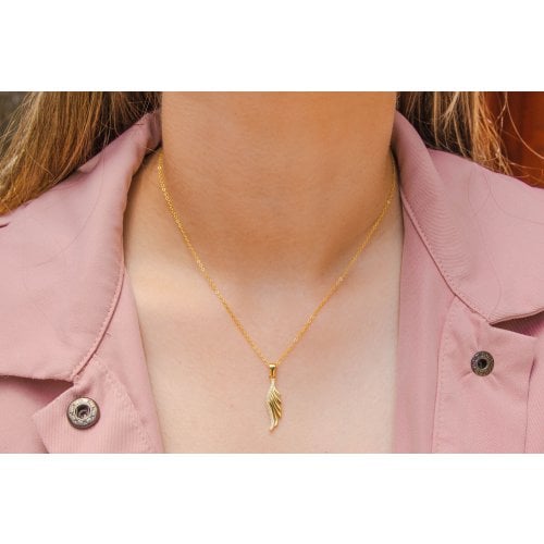 Yellow Gold Plated Sterling Silver Necklace with Zircon Decorated Leaf Pendant