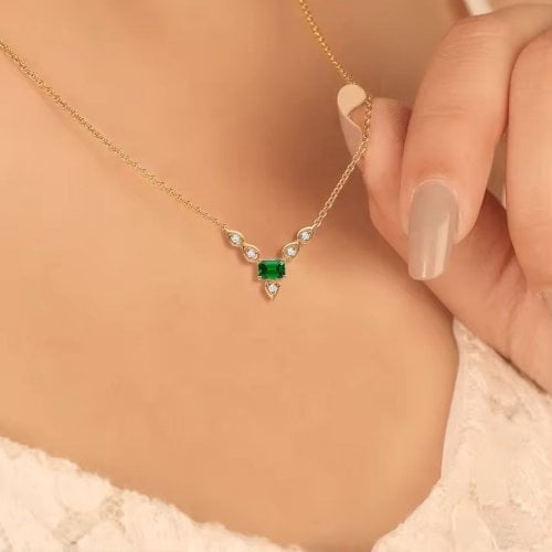 Yellow or Rose Gold Plated Sterling Silver with Green and White Zircons Pendant