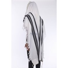 Yishtabach Praise Wool Tallit Non Slip Prayer Shawl - Black Stripes