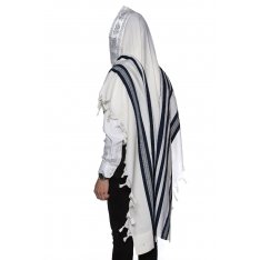 Yishtabach Praise Wool Tallit Non Slip Prayer Shawl - Dark Navy Stripes