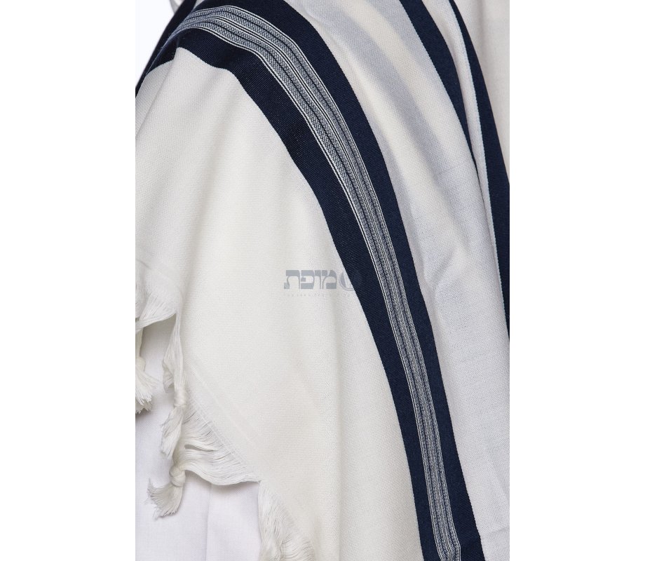 Yishtabach Praise Wool Tallit Non Slip Prayer Shawl - Dark Navy Stripes