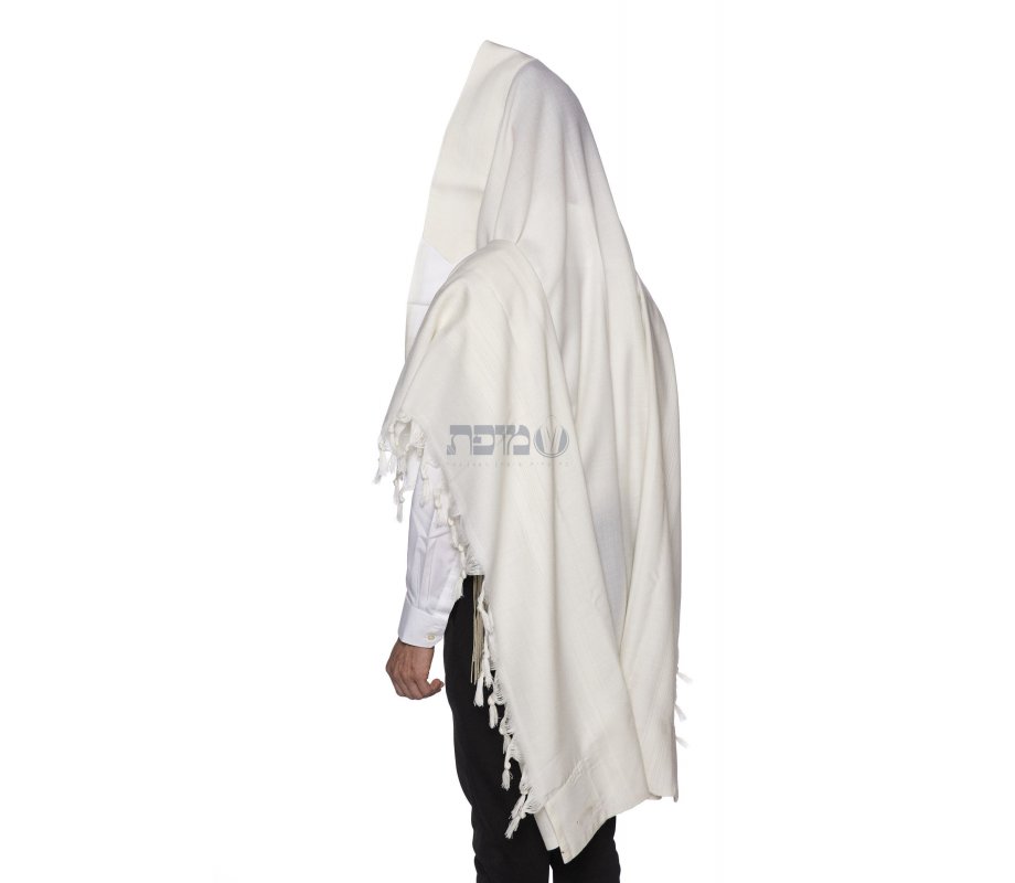 Yishtabach Praise Wool Tallit Non Slip Prayer Shawl - Pure White