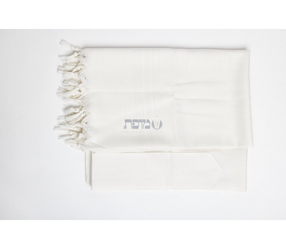 Yishtabach Praise Wool Tallit Non Slip Prayer Shawl - Pure White