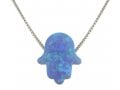 aJudaica Light Blue Opal Hamsa Pendant Necklace