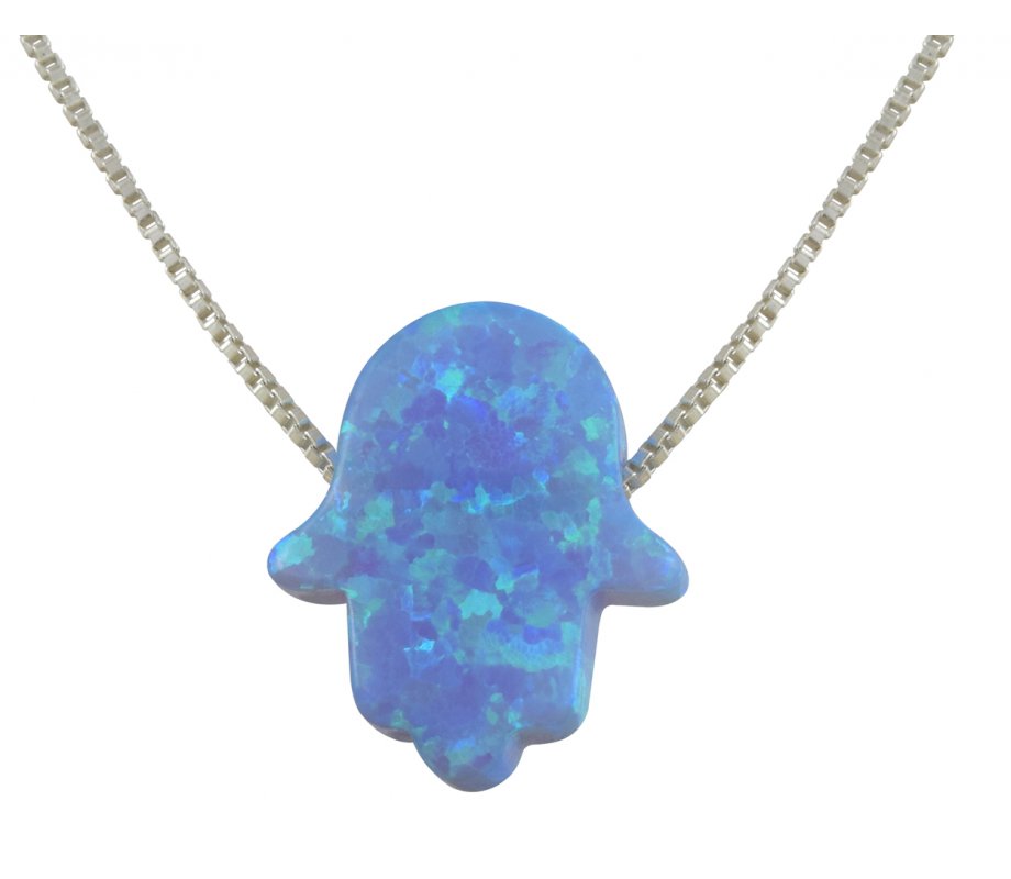 aJudaica Light Blue Opal Hamsa Pendant Necklace