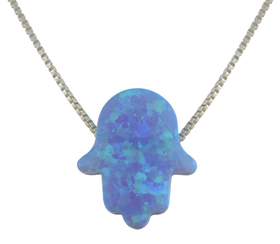 aJudaica Light Blue Opal Hamsa Pendant Necklace