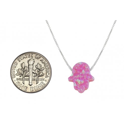 aJudaica Pink Opal Hamsa Hand Necklace