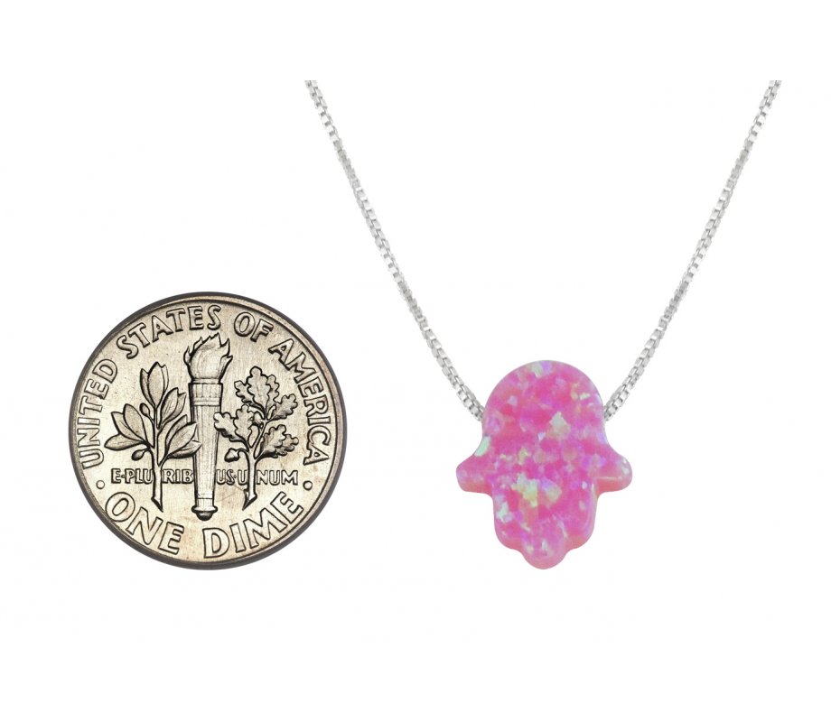 aJudaica Pink Opal Hamsa Hand Necklace
